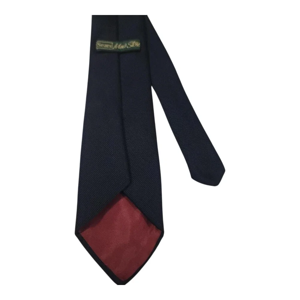Vintage Sears Men's Store Mens Tie Navy Blue Solid Woven Classic Necktie
